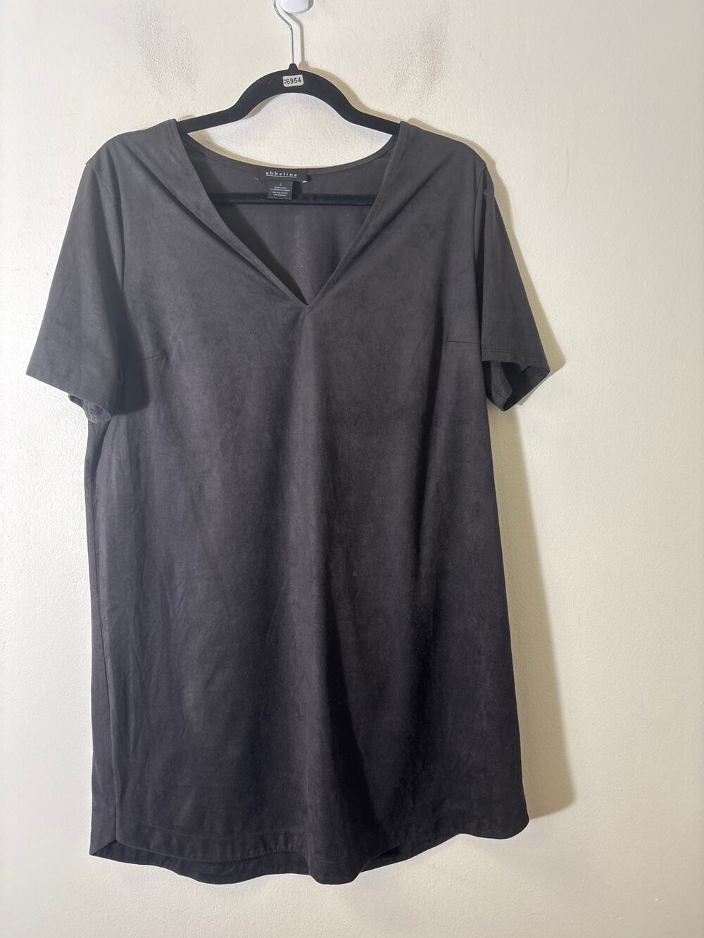 Abbeline Black Faux Suede Shift Dress Sz L